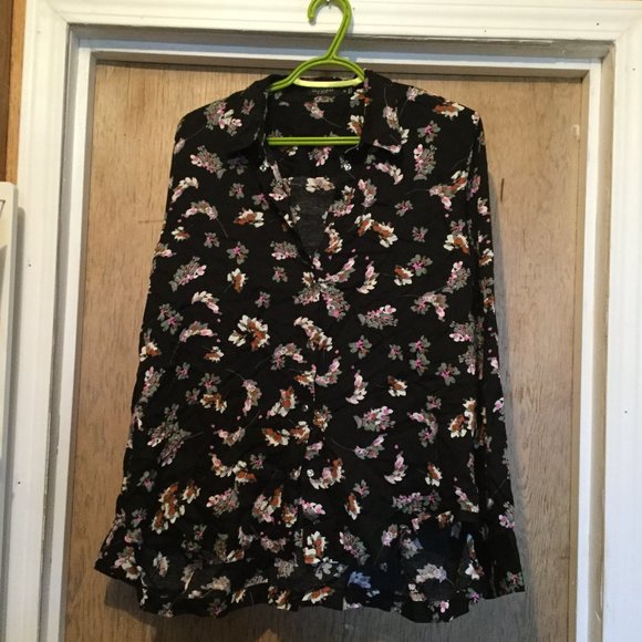Soaked in Luxury snap front floral collared long sleeve blouse - Picture 1 of 5